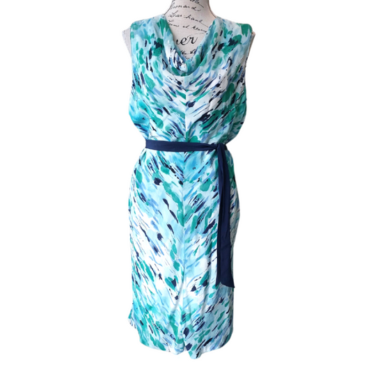 David Lawrence blue/green silk dress size 12-rent $40