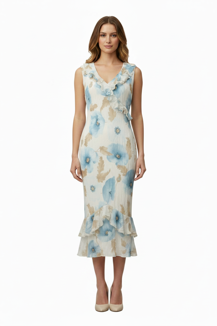 Seven Group Milan, floral midi dress, size 10-12