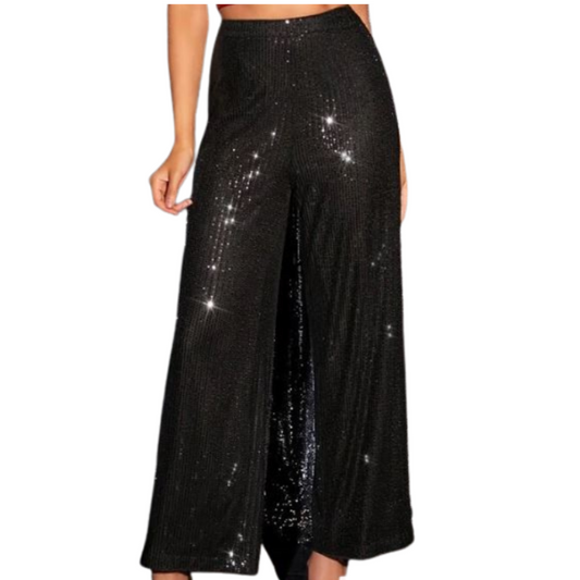 New black sequin wide leg pants, size 10/12