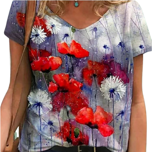 NEW purple red poppy floral top, size 18