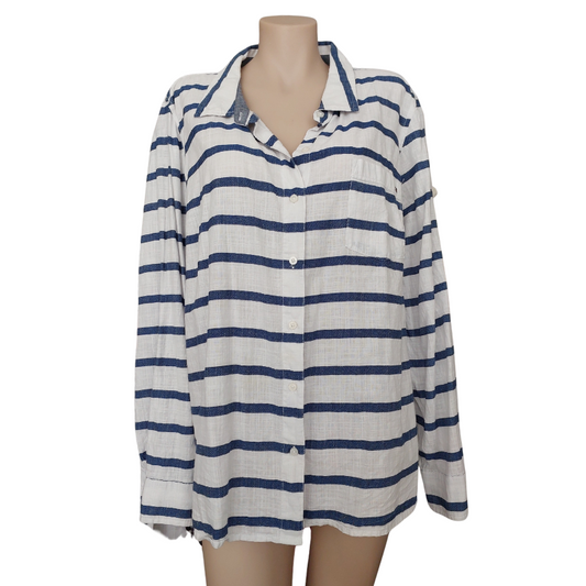 Tommy Hilfiger blue & white cotton shirt/beach cover-up size XL, 14-16