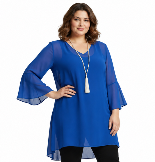 Repertoire blue chiffon layering top/dress, size 14
