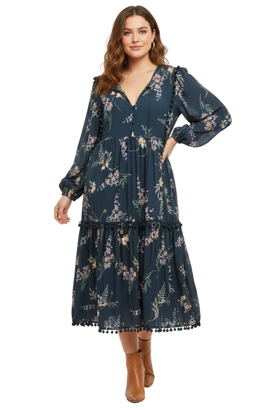 NEW JAASE blue floral midi dress, size 14