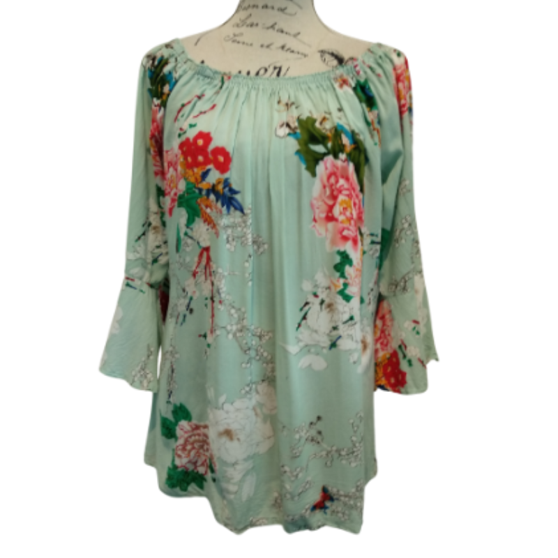 Boho green floral rayon blouse size 14