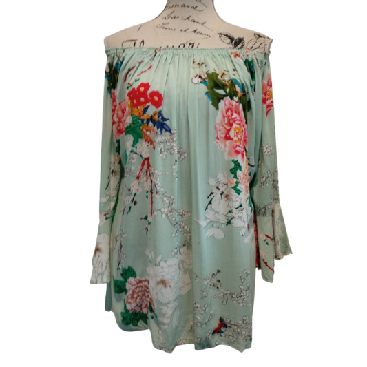 Boho green floral rayon blouse size 14