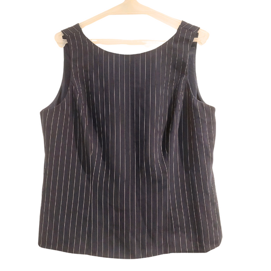 White House/Black Market navy pinstriped  top, size 14