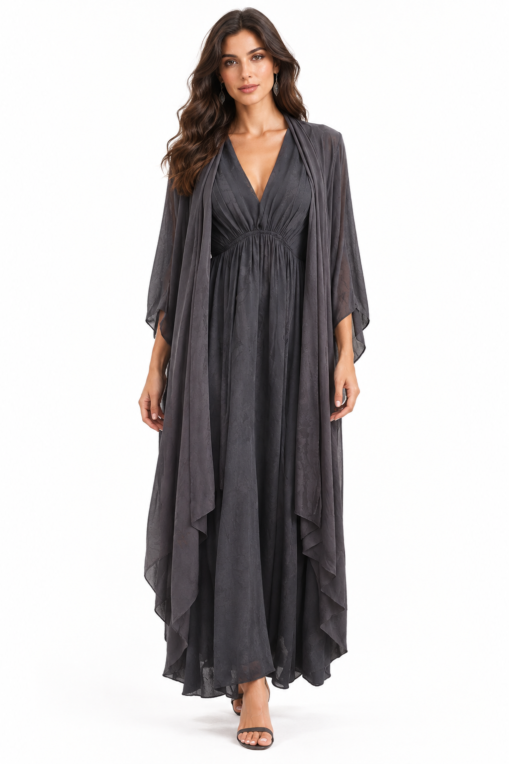 Charcoal chiffon layering coat-one size, 14-16-18-20-HIRE