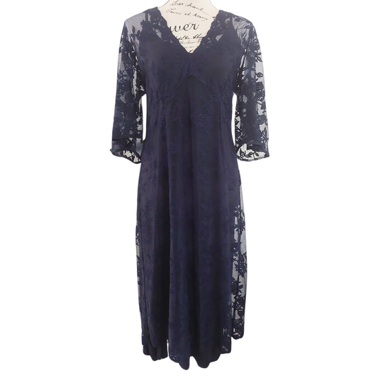 CHARMAINE REVERLEY NZ DESIGNER navy lace dress, size 12-14