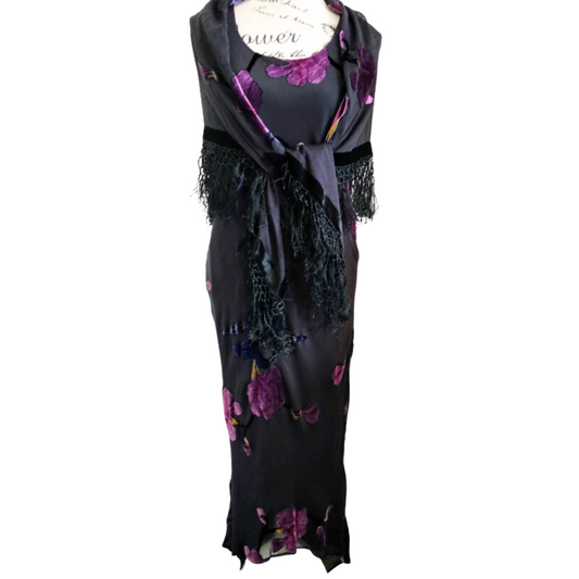 Purple velvet dress & shawl formal/ ball dress, size 16/18