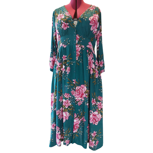 Boho green floral dress-XL/18