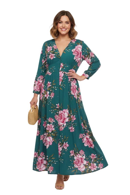 Boho Australia green & pink floral dress-XL/18
