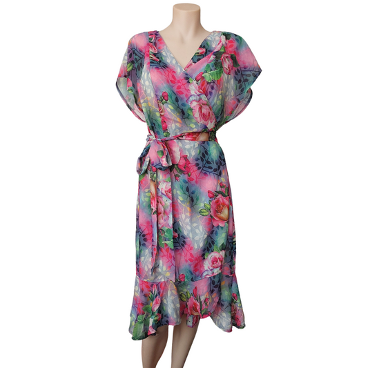 Annah S pink floral wrap dress-XL/18
