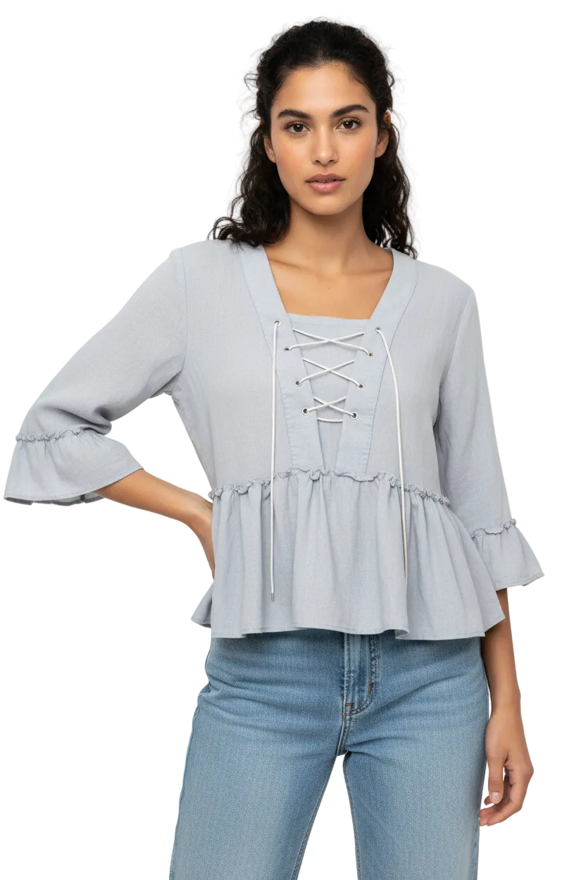 H.W.W blue viscose/linen top, size 8
