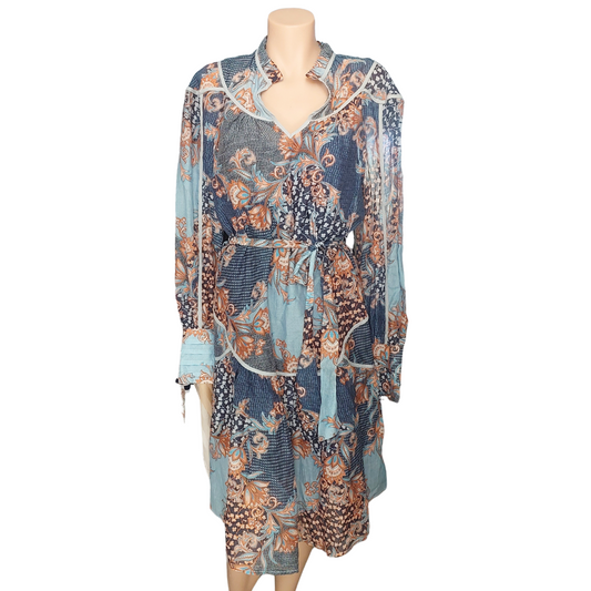 Once Was blue floral silk/cotton dress, size 1/8-10 retail $439