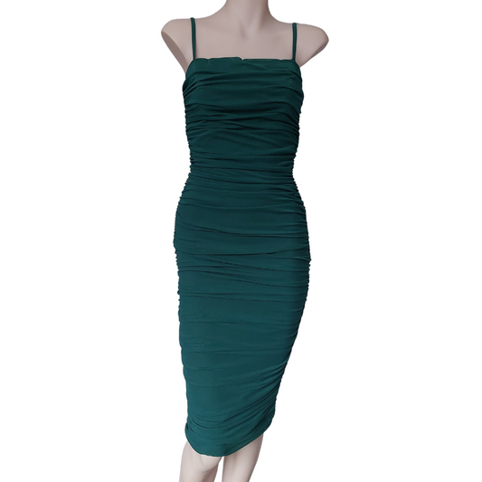 Green ruched dress, size 8-rent $30