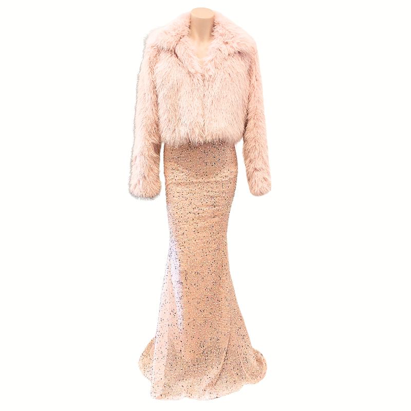 NEW pink fluffy faux fur cropped jacket, size 8, fits 8-10