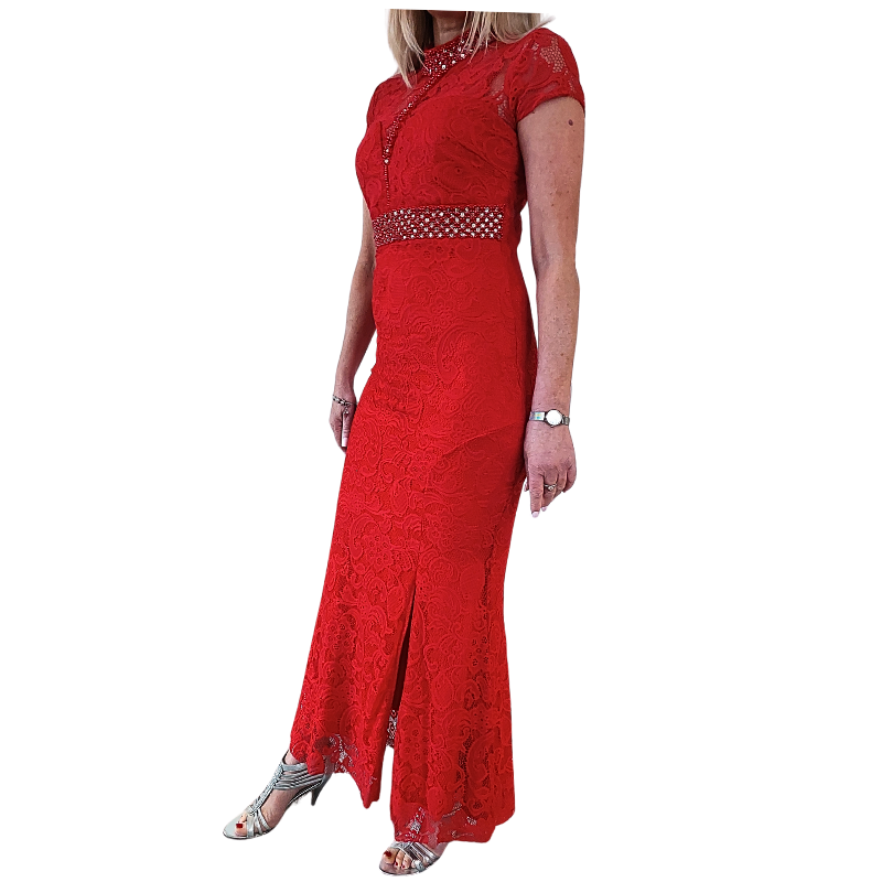 Red lace/ bling formal/ball dress, size 10