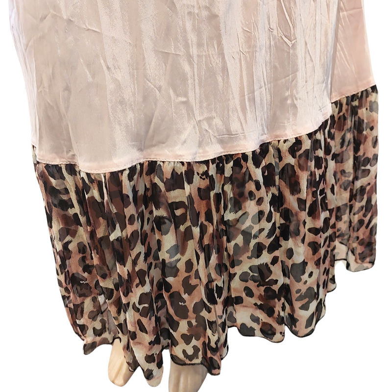 Trelise Cooper pink leopard print hem skirt, size 10