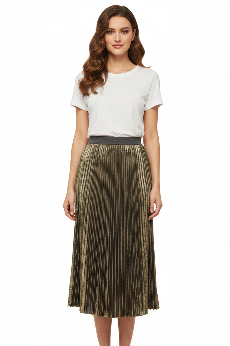 New khaki metallic pleated skirt, size 6/8