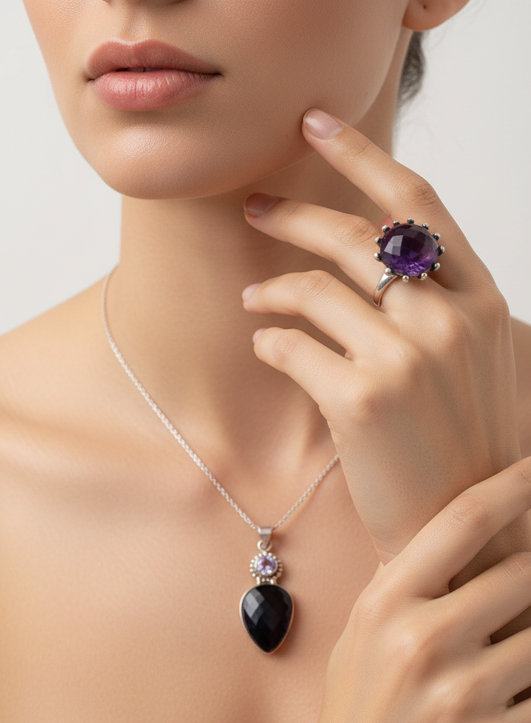 Sterling silver amethyst pendant, 925/ ring size N