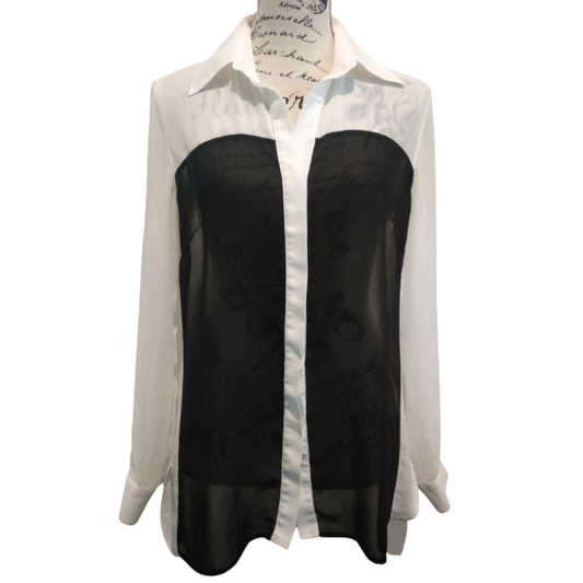 Repertoire white /black chiffon blouse, size 1/10-12