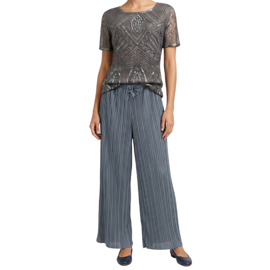 HIRE-Laura K grey beaded top & Mineral grey pants size 12-14