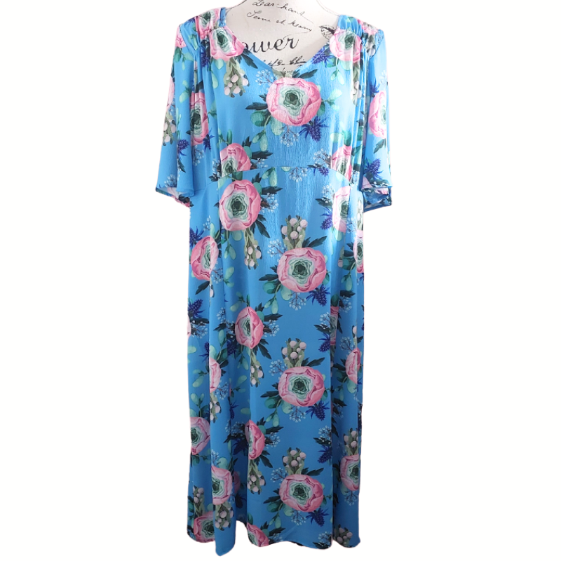 NEW Annah S blue floral dress, size L, 14/16