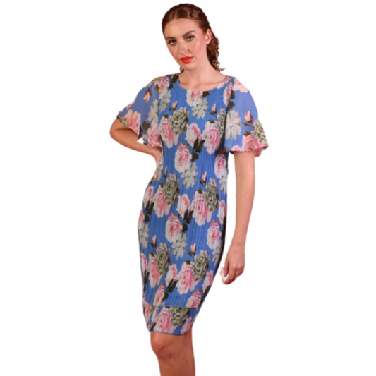 NEW Annah S blue floral dress, size L, 14/16-RENT