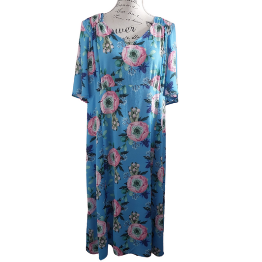 NEW Annah S blue floral dress, size L, 14/16