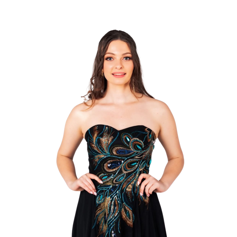 Grace Karin black peacock ball dress-Size 4/NZ 8