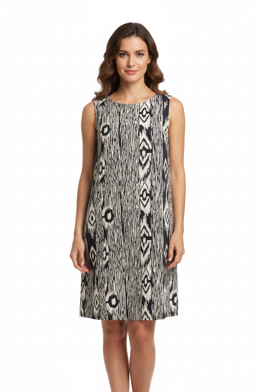 Black & beige linen shift dress, size 12