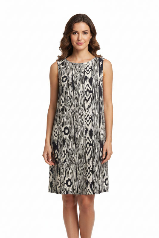 Black & beige linen shift dress, size 12