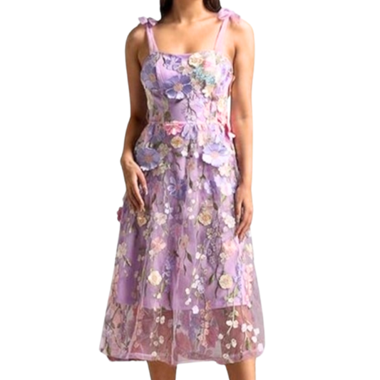 New Lilac embroidered flower dress, size 10