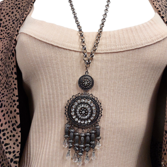 Silver bling boho necklace