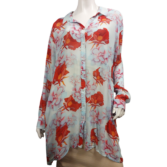 Curate blue/ red floral blouse/dress by Trelise Cooper, size XL, 18