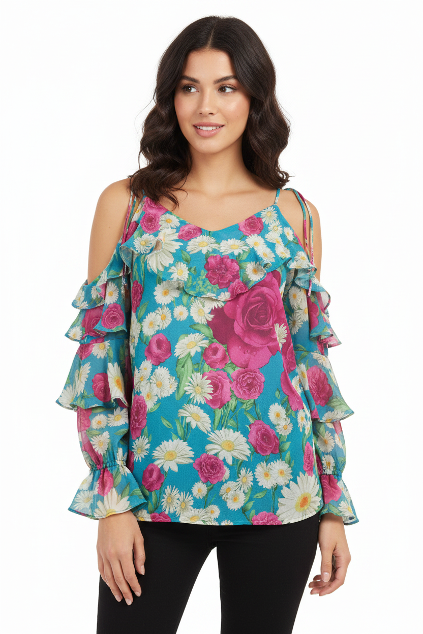 Augustine teal floral cold shoulder top size 8 & 10