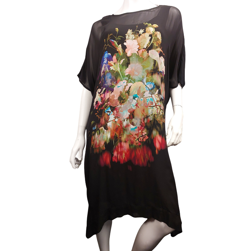 Bittermoon black floral print dress, size 16