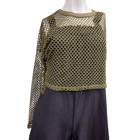 Khaki mesh/fishnet top, size 10/12