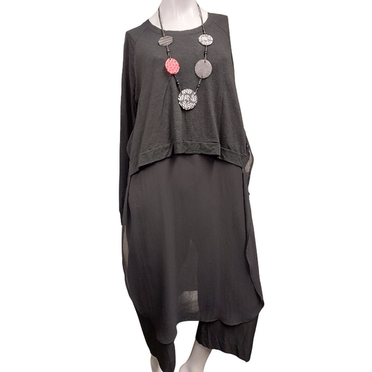 Moochi black merino+ chiffon layering top, size L/14