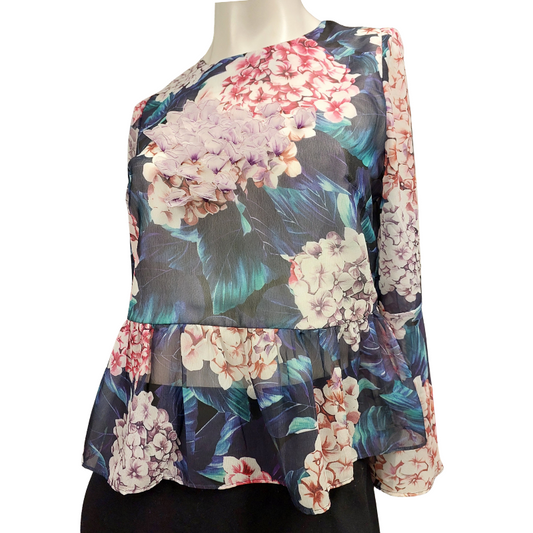 MOLLY BRACKEN blue/pink Summer floral top, size 10