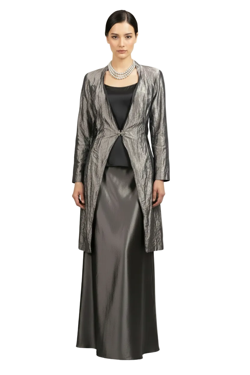 Mosaic silver grey taffeta coat, size 10