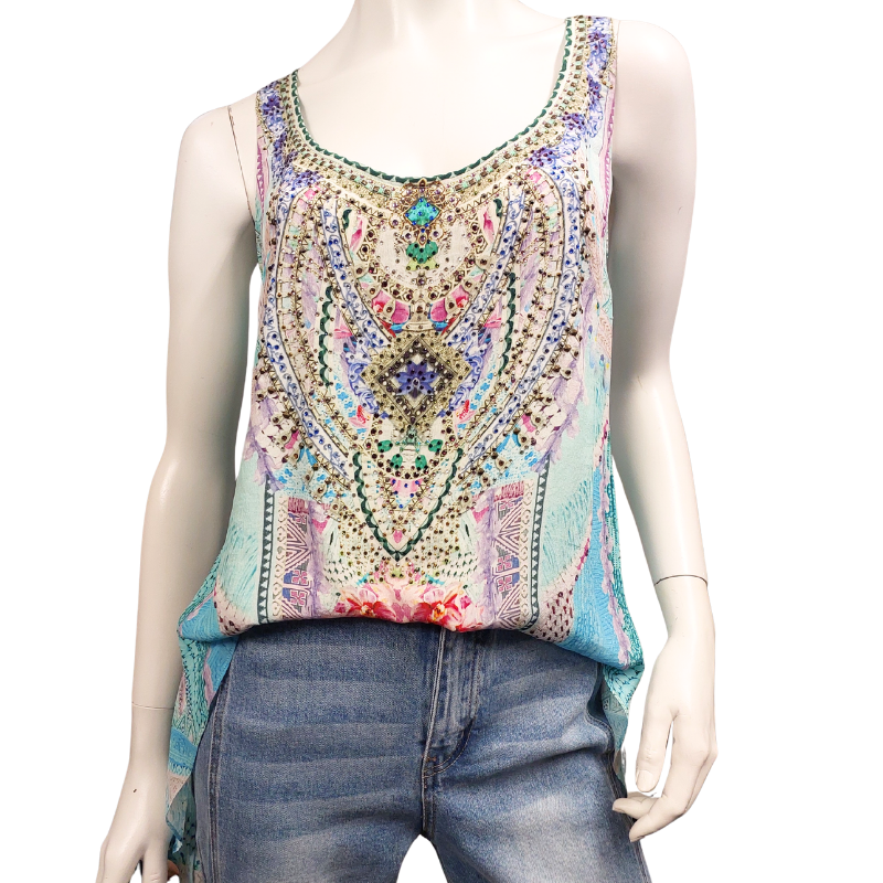 Camilla pastel silk top, size XS 8-10