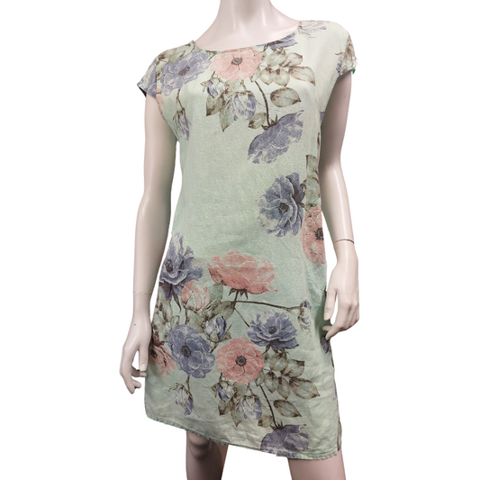 Helga May green floral linen Summer dress, size 12