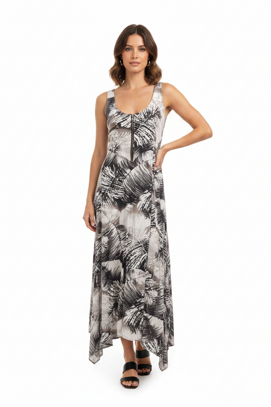 Angel Biba black/ grey/beige maxi Summer dress, size 10