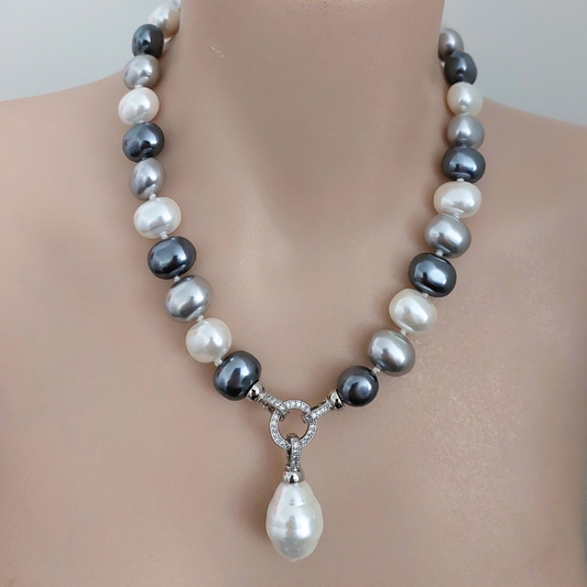 NEW Grey Pearl Necklace with detachable pendant, 44cm, choice of colours