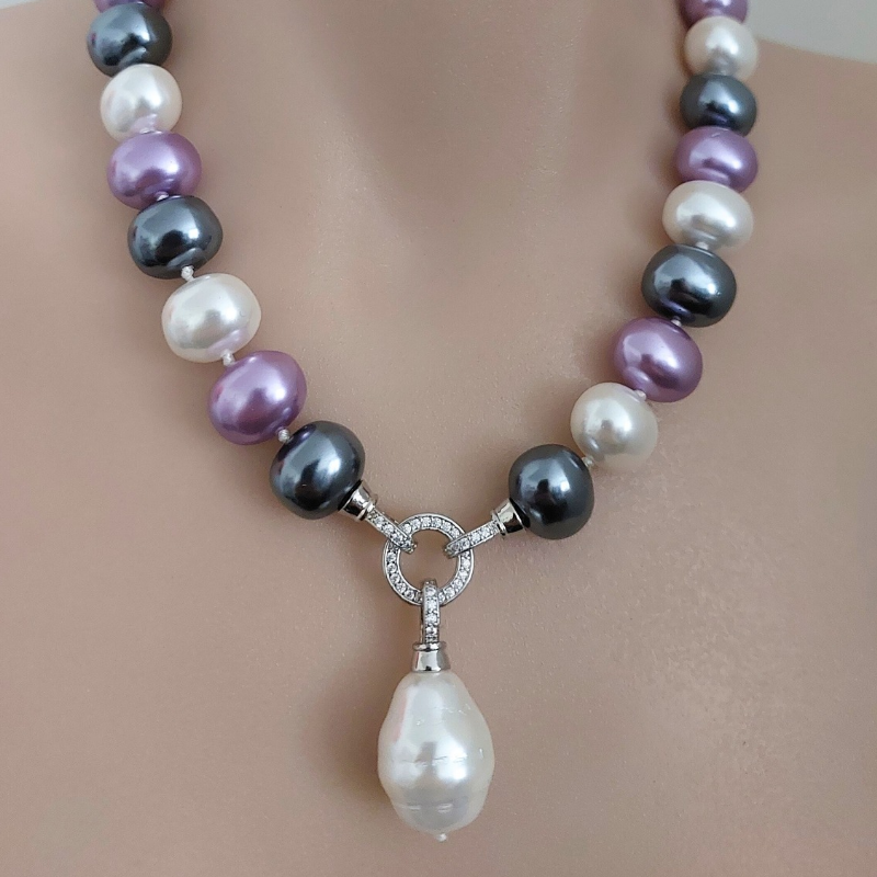 NEW Purple Pearl Necklace with detachable pendant, 44cm, choice of colours