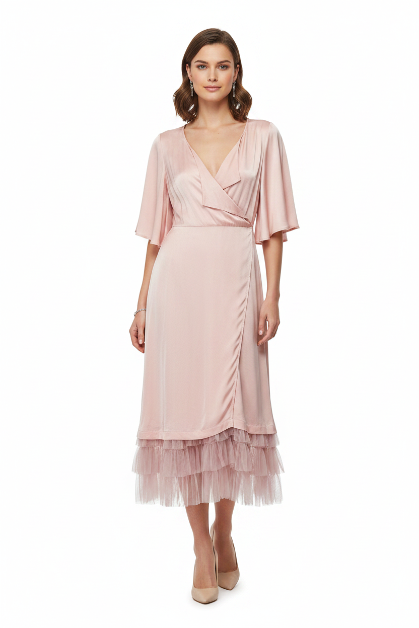 INGRID STARNES pink silk wrap dress, size M 12/14