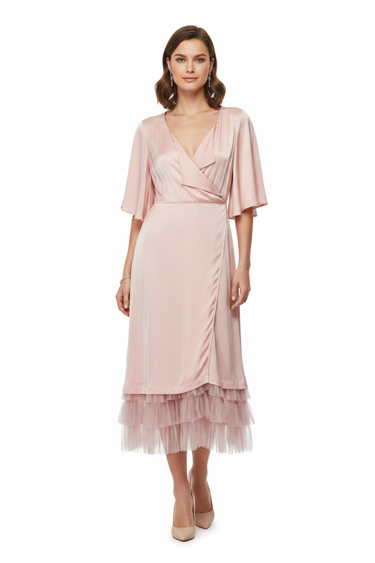 INGRID STARNES pink silk wrap dress, size M 12/14