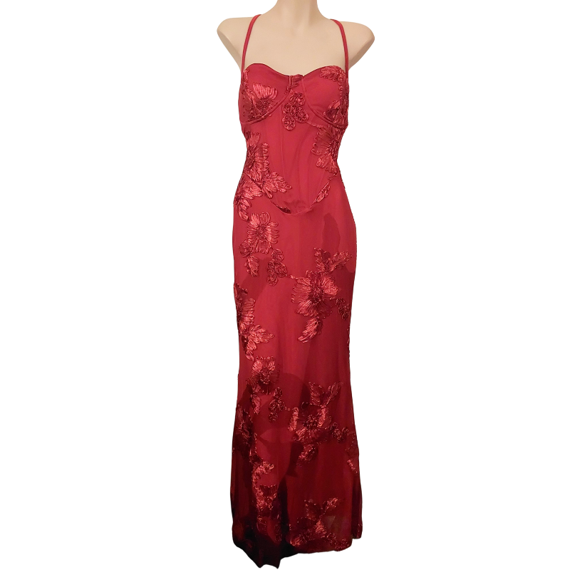 New red corset bodice formal dress, size 8