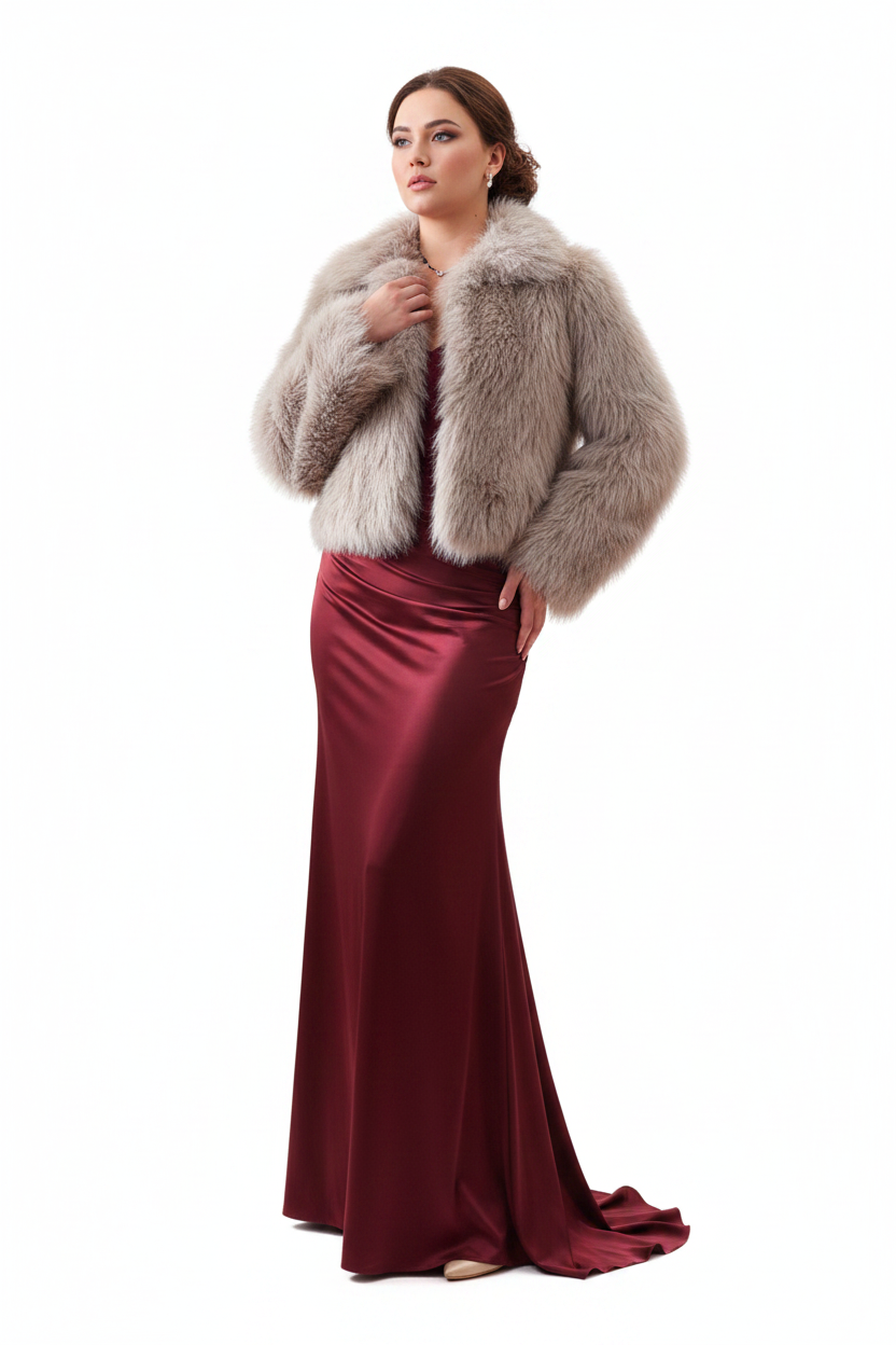 Hire-Beige fluffy faux fur jacket, size 14, fits 14-16